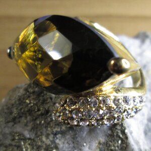 Large Marquise cut Smoky Brown CZ Cocktail ring with Pavé detail